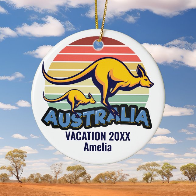Australia Trip Kangaroo Sunset Souvenir Christmas Ceramic Tree Decoration (Creator Uploaded)