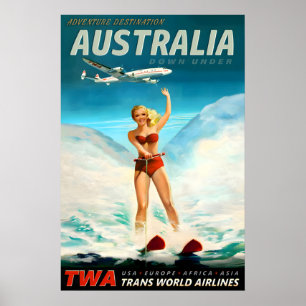 Australia TWA Trans World Airlines Poster New