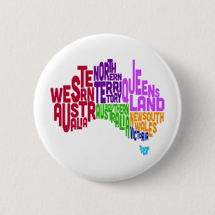 Australia Typographic Text Map 6 Cm Round Badge