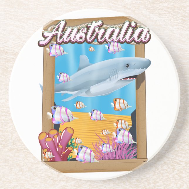 Australia Underwater shark travel poster Coaster (Front)