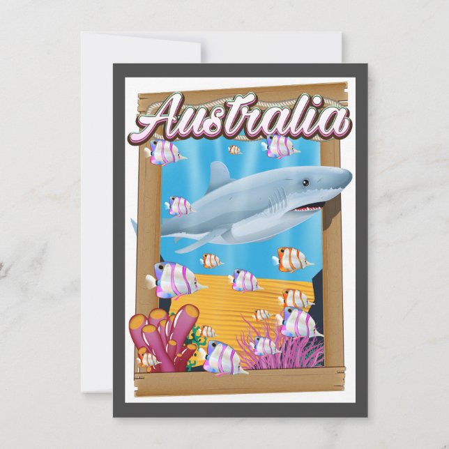 Australia Underwater shark travel poster Invitation (Back)