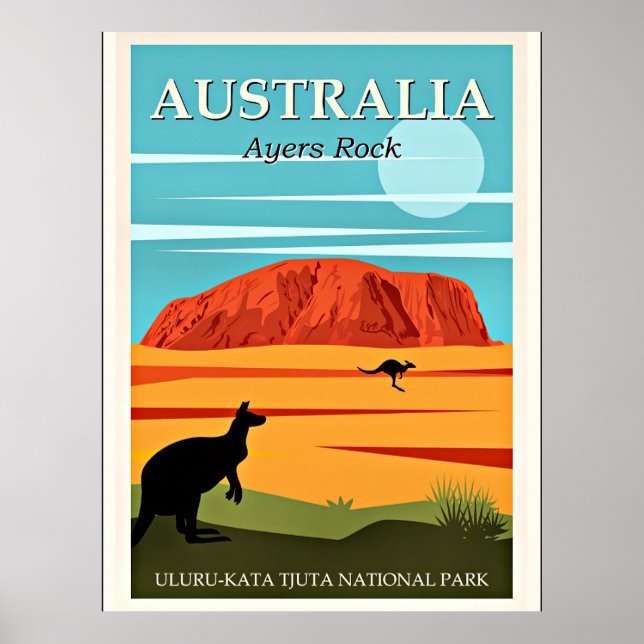 Australia vintage travel poster, Ayers Rock Poster (Front)