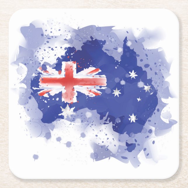 Australia Watercolor Map Square Paper Coaster (Front)