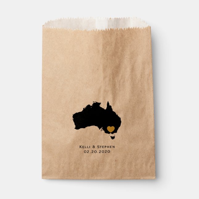 Australia Wedding Favour Treat Sacks, Map Gift Bag (Front)