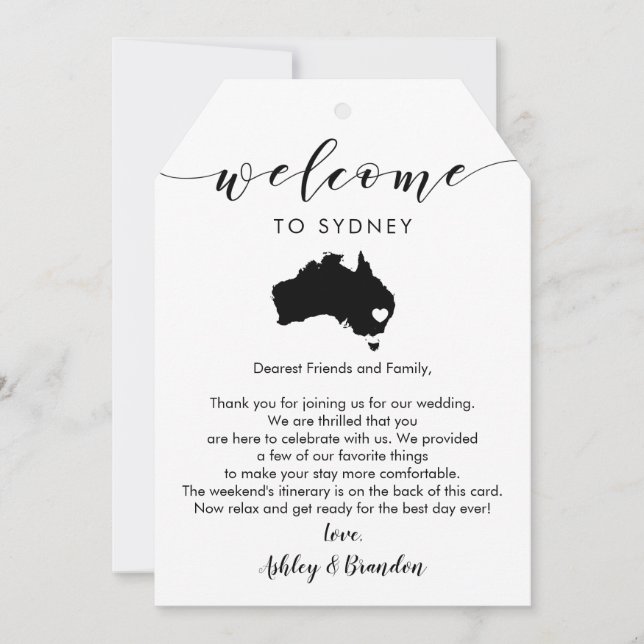 Australia Wedding Welcome Tag, Letter Itinerary (Front)