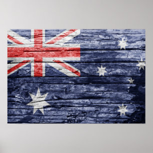 Australia wooden flag poster