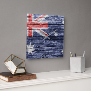 Australia wooden flag square wall clock