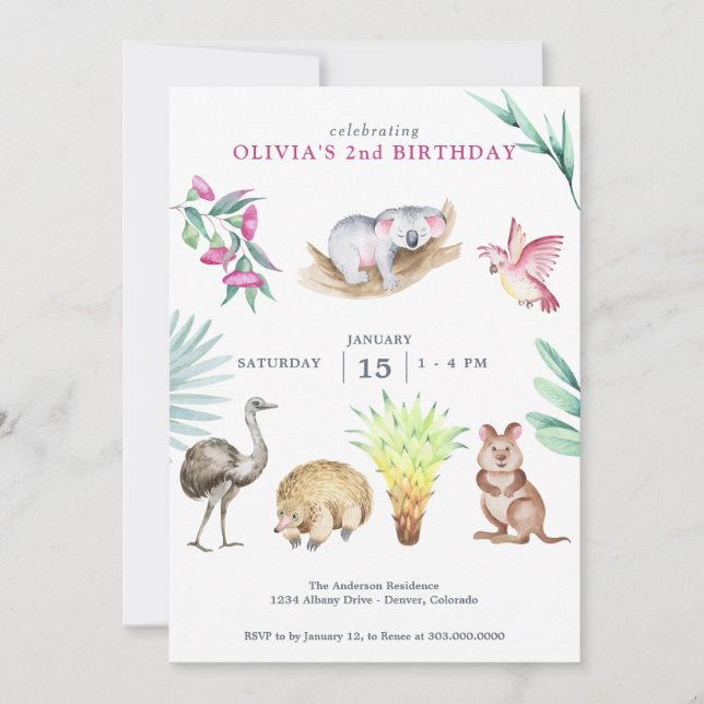 Australia Zoo Animal Birthday  Invitation (Front)