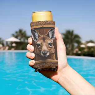 Australian 3D Wood Print Kangaroo, Seltzer Can Cooler