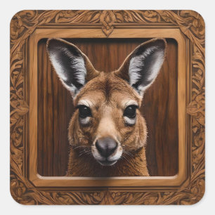 Australian 3D Wood Print Kangaroo, Square Sticker