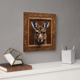 Australian 3D Wood Print Kangaroo, Square Wall Clock
