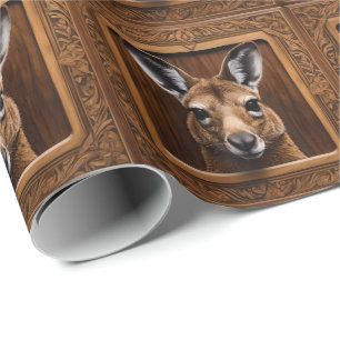 Australian 3D Wood Print Kangaroo, Wrapping Paper