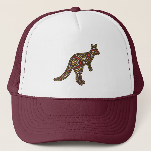 Australian Aboriginal Art – Kangaroo Spirit Design Trucker Hat (Front)