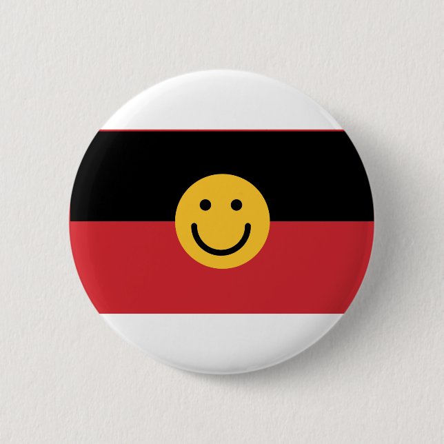 Australian Aboriginal flag with Smile face 6 Cm Round Badge (Front)