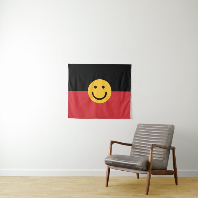 Australian Aboriginal flag with Smile face Tapestry (In Situ (Horizontal))