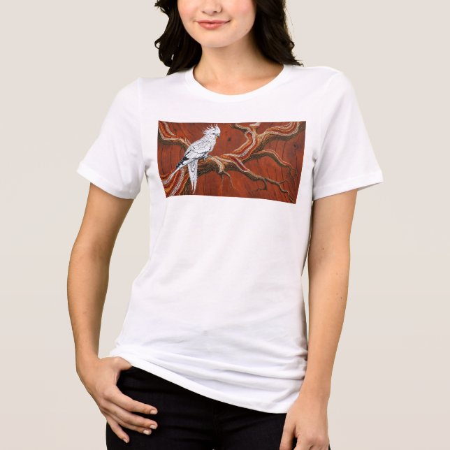 Australian Aboriginal-themed Cockatiel Tri-Blend Shirt (Front)