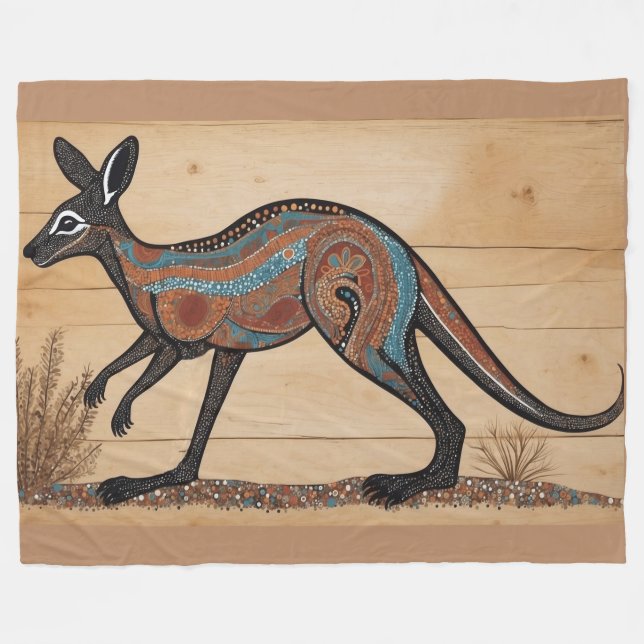 Australian Aboriginal-themed Kangaroo Fleece Blanket (Front (Horizontal))