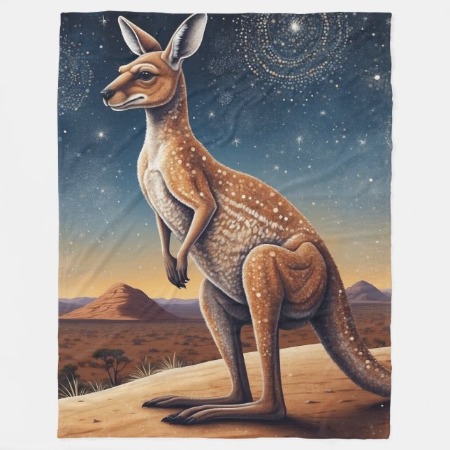 Australian Aboriginal-themed Kangaroo Scene Fleece Blanket (Front)