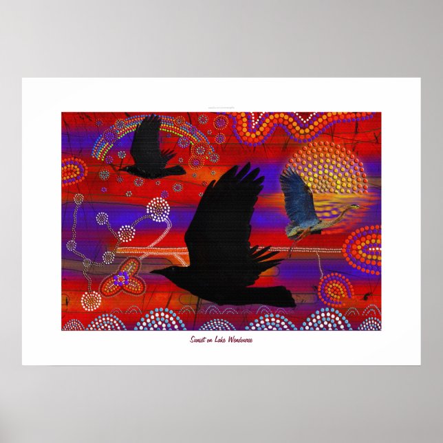 Australian Aboriginal-themed Sunset on a Lake Poster (Front)