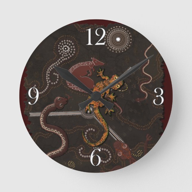 Australian Aborigine Dreamtime & Animals Round Clock (Front)