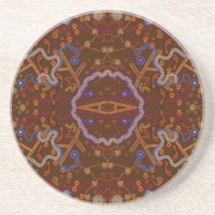 Australian Aborigine Walkabout with Animal Tracks Coaster
