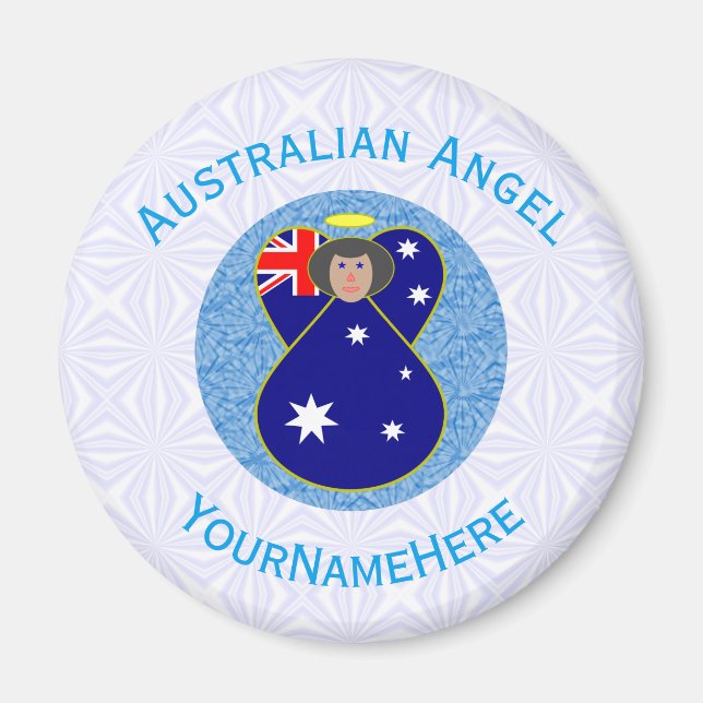Australian Angel Blue White Personalised Magnet (Front)