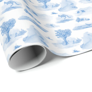 Australian Animal Toile (Blue) Wrapping Paper