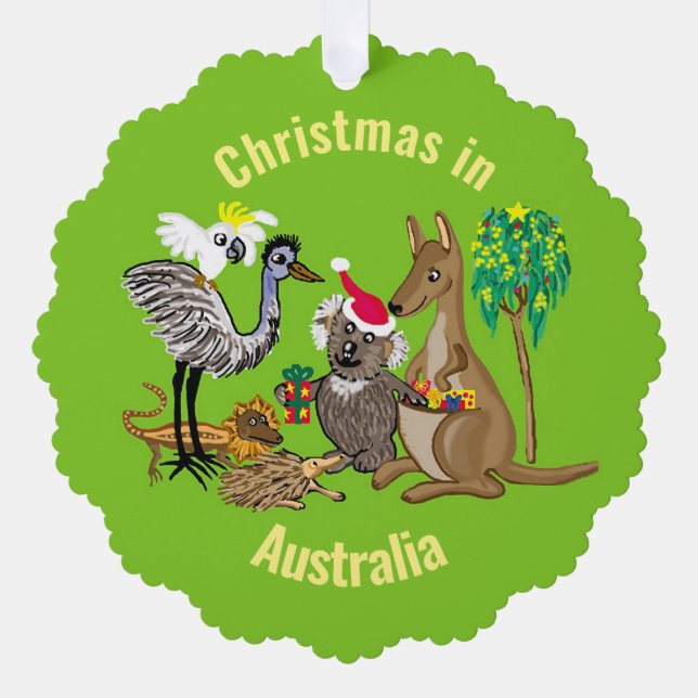 Australian animals and Santa Koala Tree Decoration Card (Front)