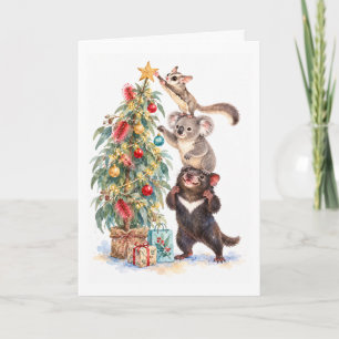 Australian Animals Decorating Christmas Tree Card