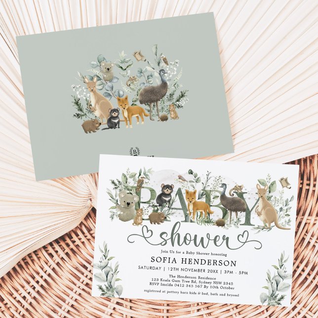 Australian Animals Eucalyptus Greenery Baby Shower Invitation (Creator Uploaded)