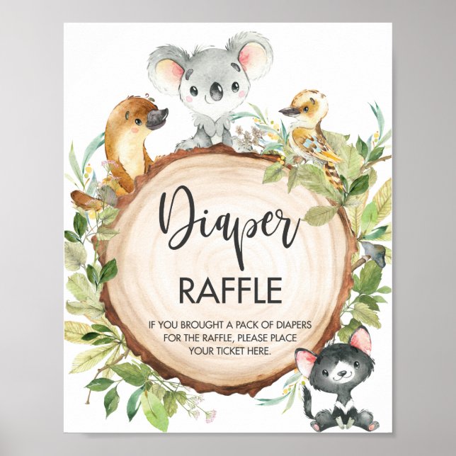 Australian Animals Greenery Baby Diaper Raffle  Poster (Front)