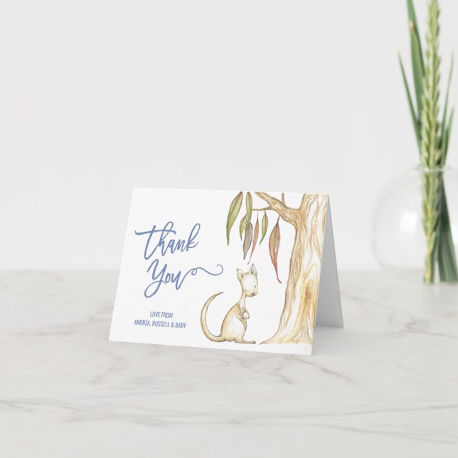 Australian Animals Kangaroo Baby Shower Thank You Card (Front)