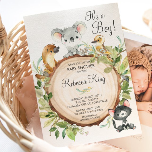Australian Animals Koala Baby Shower Neutral Boy Invitation (Creator Uploaded)