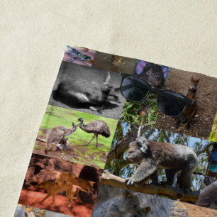 Australian Animals Photo Collage, Beach Towel