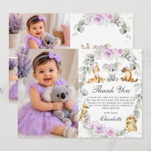 Australian Animals Purple Floral Birthday Photo Thank You Card