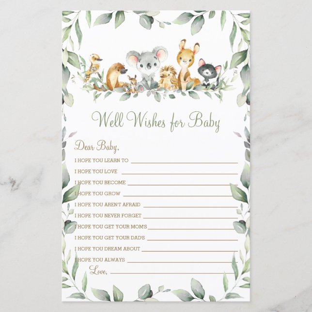 Australian Animals Well Wishes for Baby Game (Front)