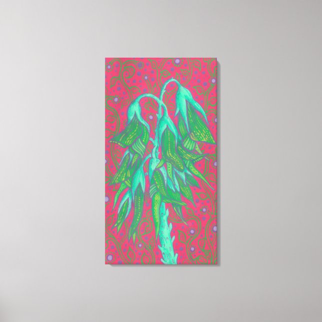 Australian Bird Flower, Tropical Floral Green Pink Canvas Print (Front)