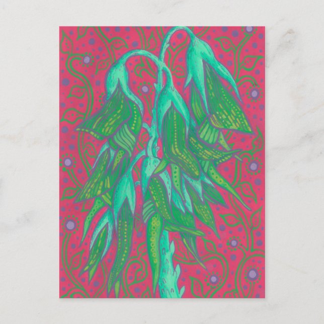 Australian Bird Flower, Tropical Floral Green Pink Postcard (Front)