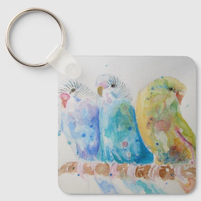 Australian Birds Budgie Watercolor Art Key Ring (Front)