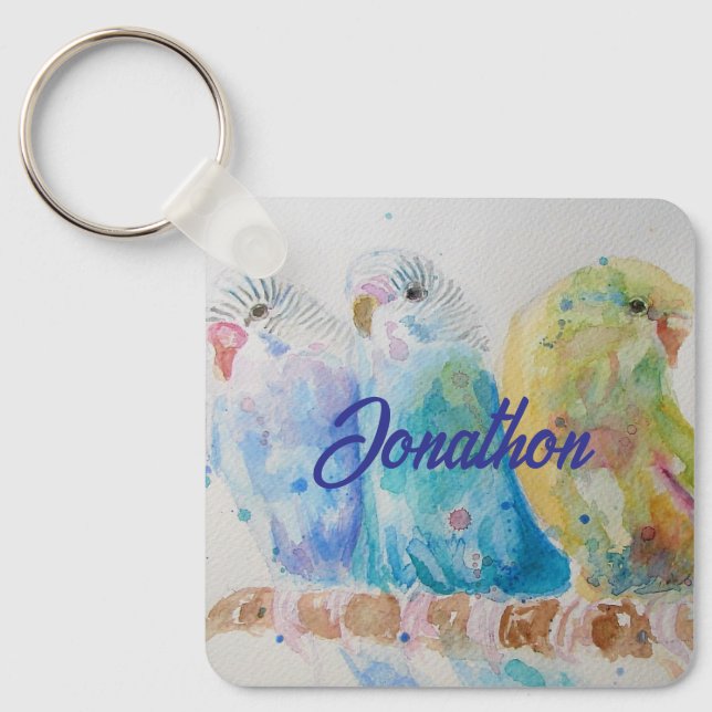 Australian Birds Budgie Watercolor Art Key Ring (Front)
