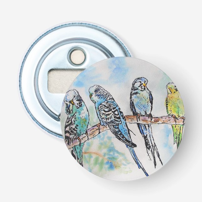 Australian Birds Budgie Watercolor Art Key Ring Bottle Opener (Front)