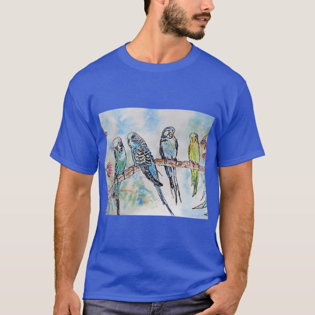 Australian Birds Budgie Watercolor Art Key Ring T-Shirt (Front)