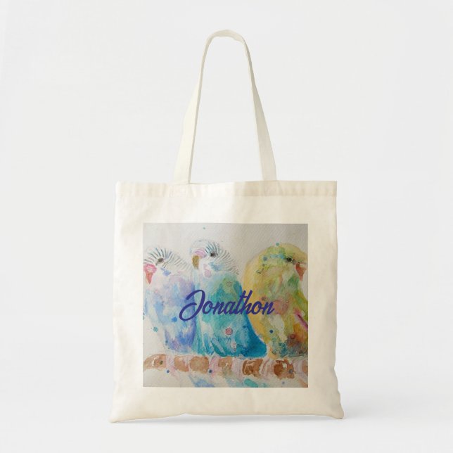 Australian Birds Budgie Watercolor Art Key Ring Tote Bag (Front)