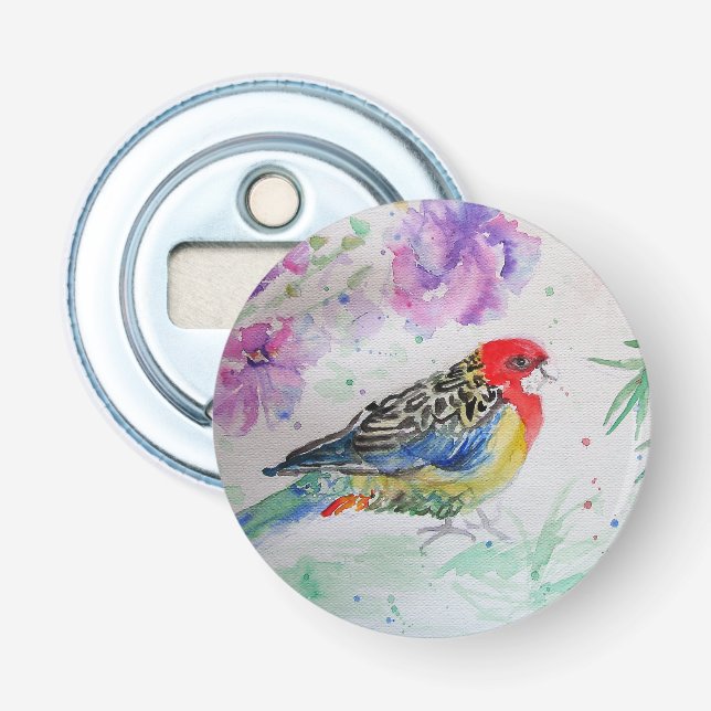 Australian Birds Rosella Parrot Watercolor Art Bottle Opener (Front)