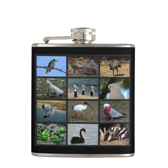 Australian Birdwatchers Collage Hip Flask (Front)