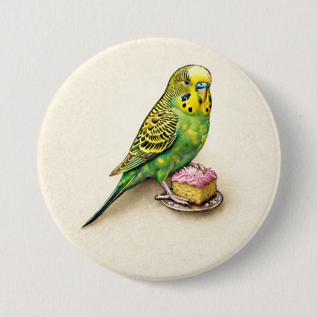 Australian Budgie Pink Lamington Large Badge Pin (Front)