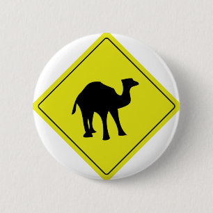 australian camel roadsign yellow 6 cm round badge
