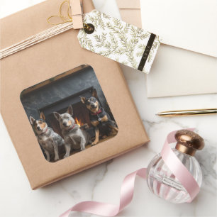 Australian Cattle by the Fireplace Christmas Square Sticker