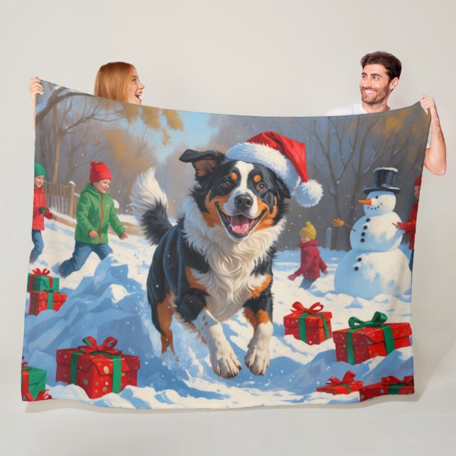 Australian Cattle Christmas Festive Snow Scene Fleece Blanket (In Situ)