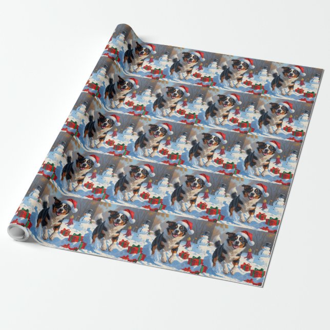 Australian Cattle Christmas Festive Snow Scene Wrapping Paper (Unrolled)